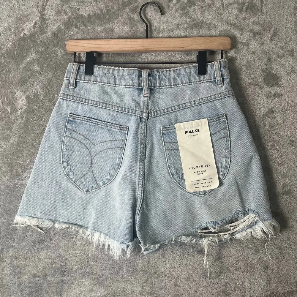 ROLLA'S Dusters High Rise Slim Shorts Layla‎ Bleach Blue Size 27 New
